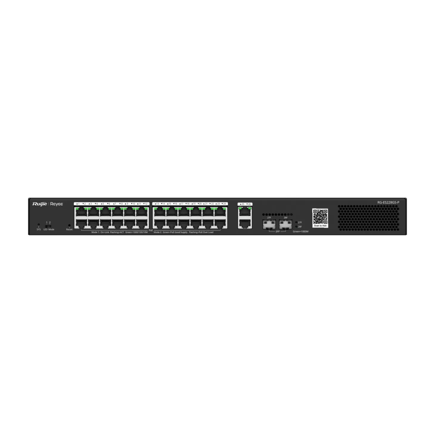 RUIJIE 24port PoE 370w 2-SFP Gigabit Yönetilebilir Switch RG-ES228GS-P