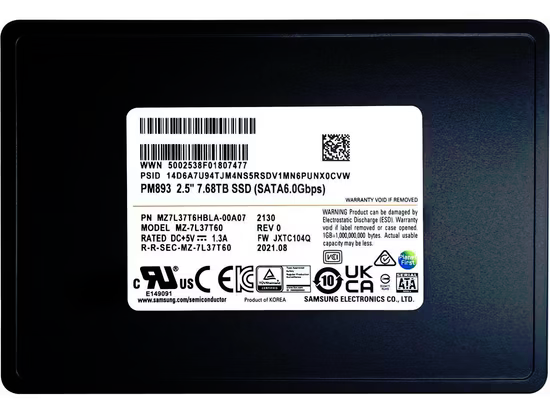 SAMSUNG 7.68TB 2.5" PM893 MZ7L37T6HBLA-00A07 Sata-3 Enterprise SSD Disk Kutusuz